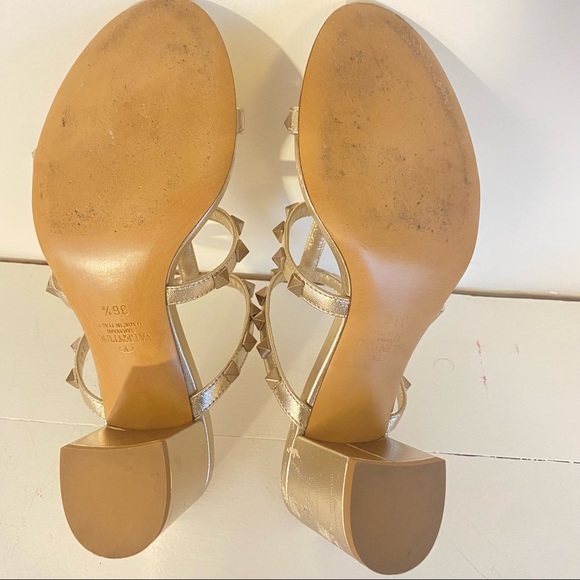 Valentino Rockstud Metallic Calfskin Leather Slide Sandals with Block Heel - Picture 10 of 16